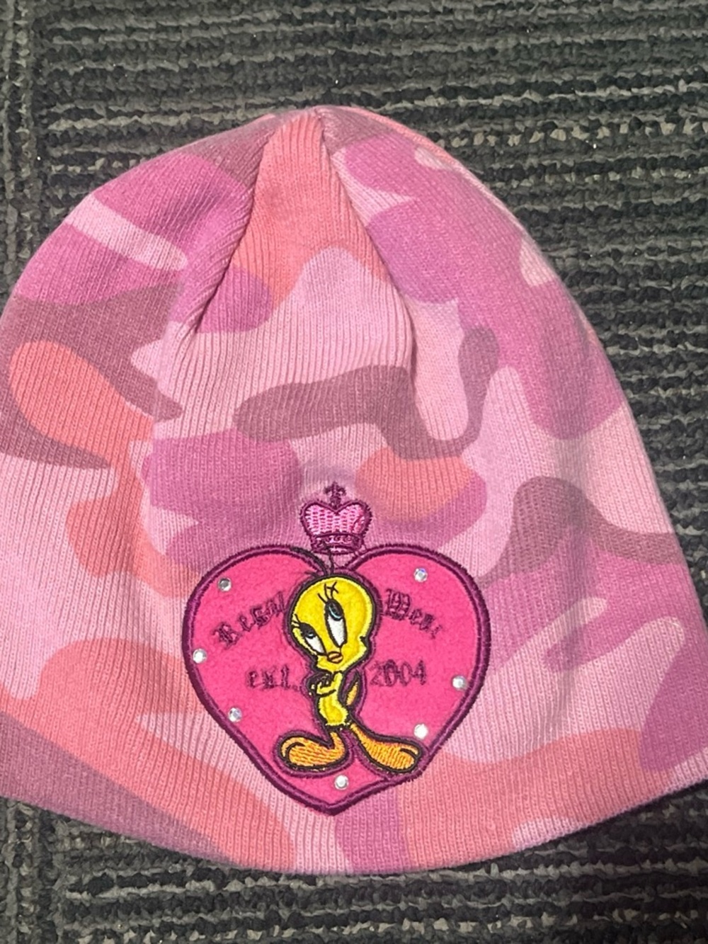 Pink Camo Tweety Heart Beanie